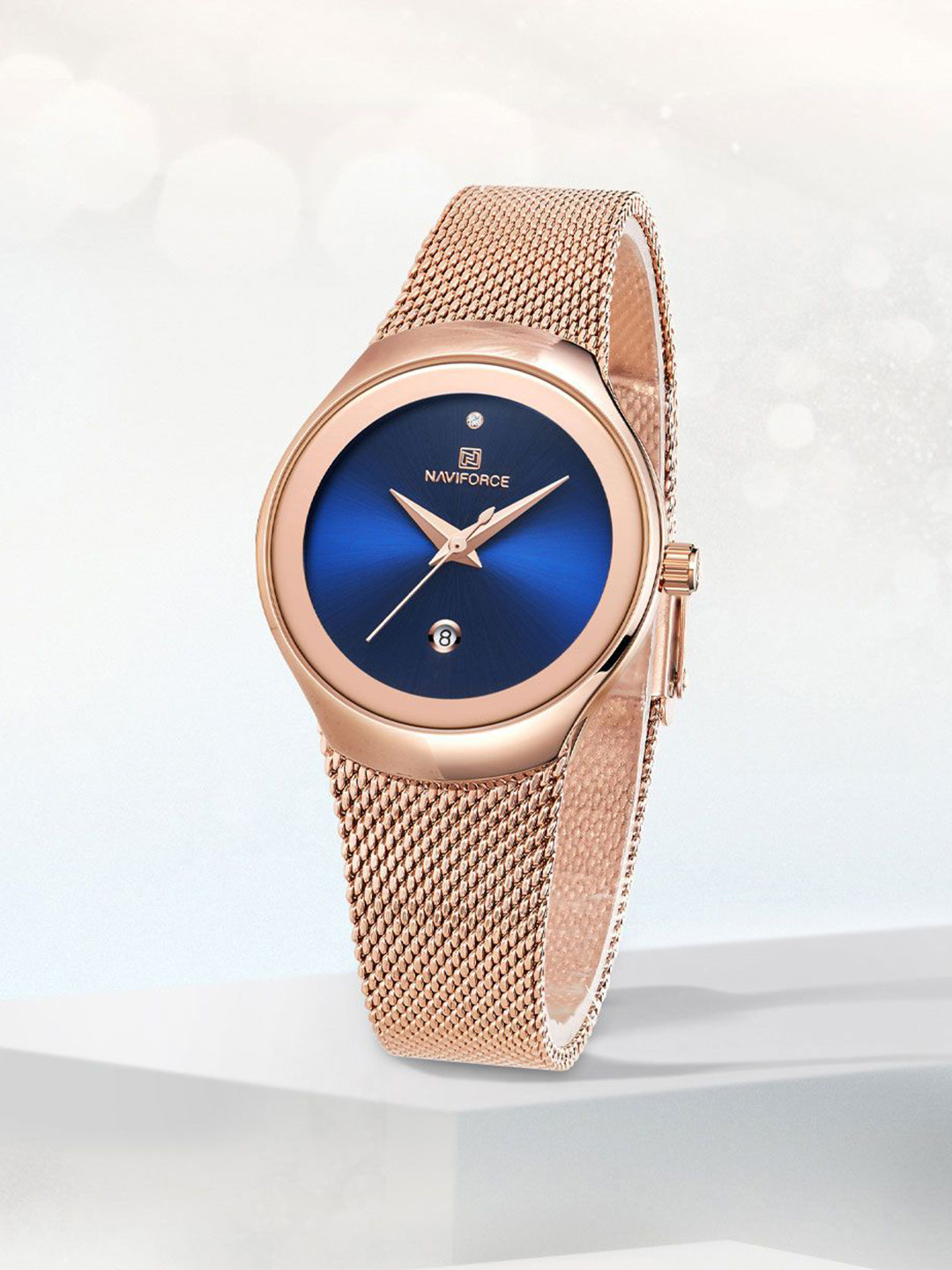 Naviforce Women Brass Embellished Dial & Stainless Steel Straps Analogue Watch NF5004 RGBE