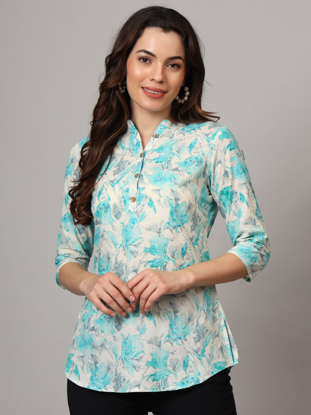 Anouk Rustic Mandarin Collar Printed Kurti