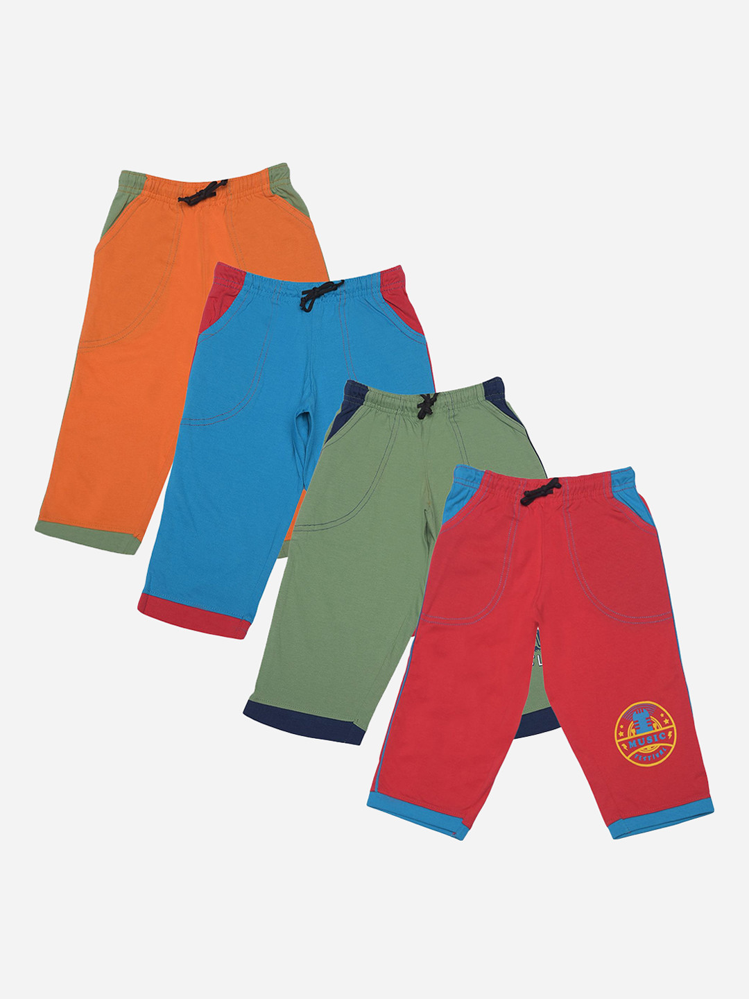 Dollar Champion Kidswear Boys Pack of 4 Printed Assorted Relaxed Fit High-Rise Shorts