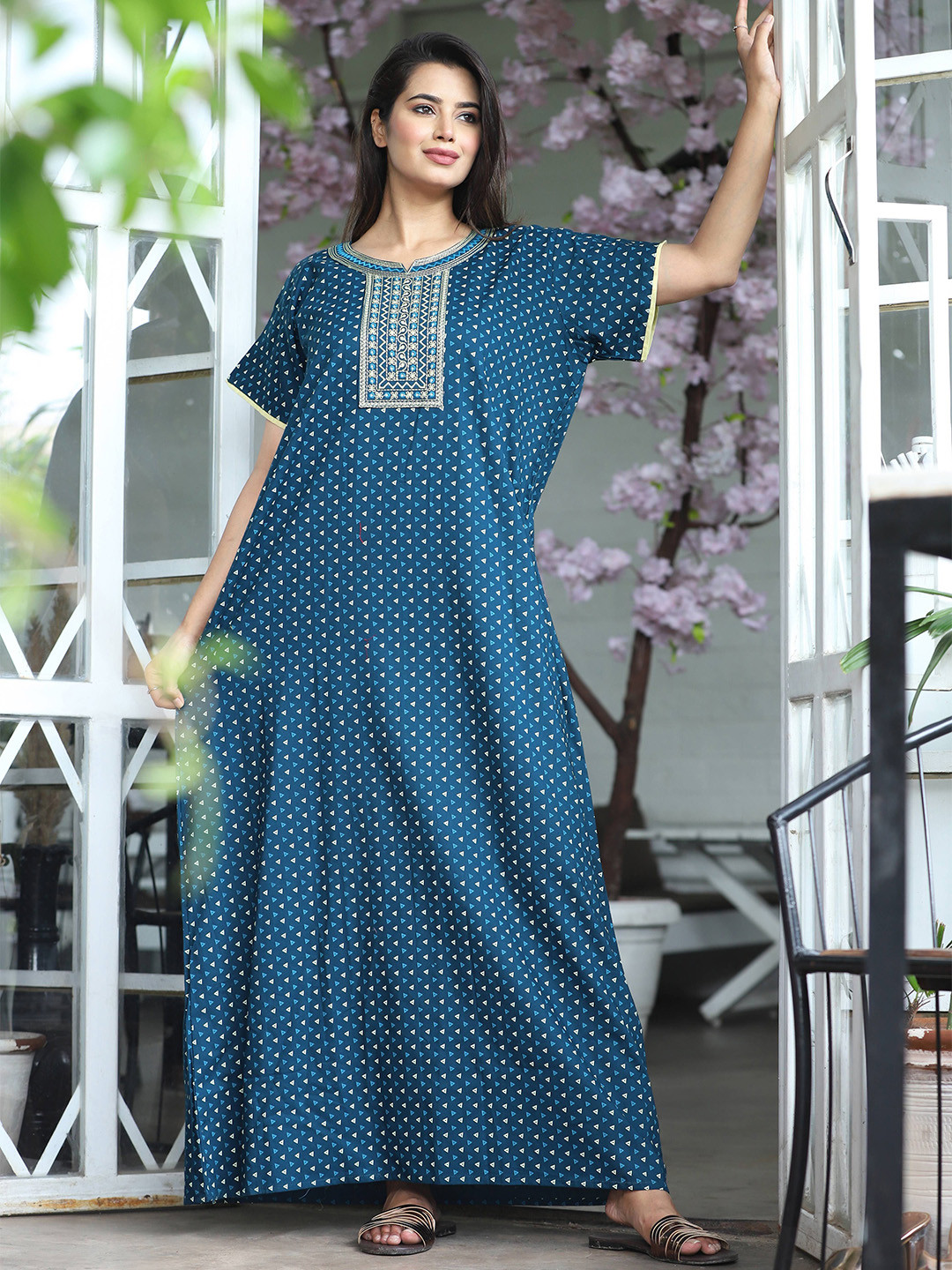 G4Girl Printed Pure Cotton Maxi Nightdress