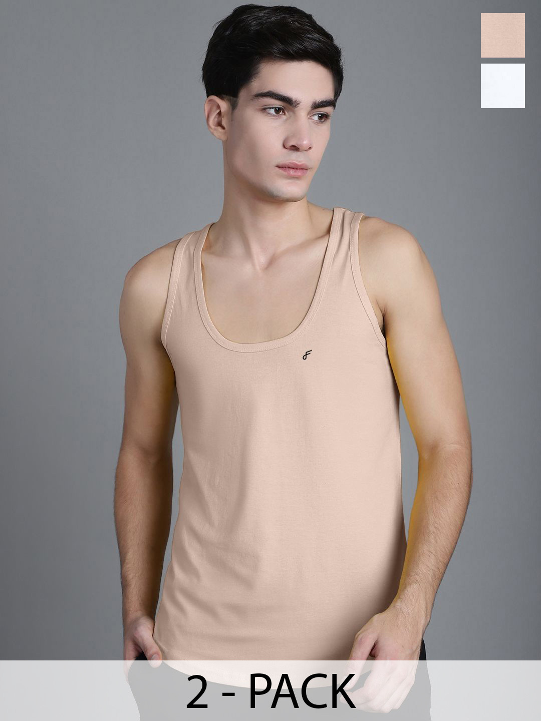 FBAR Men Pack Of 2 Cotton Anti-Bacterial Innerwear Vests FBC-02-32-White::Coral