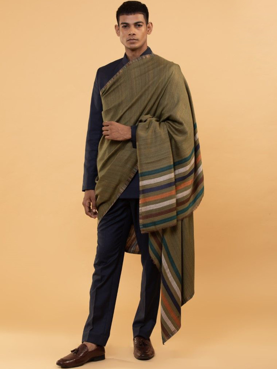 MODARTA Woolen Striped Border Shawl