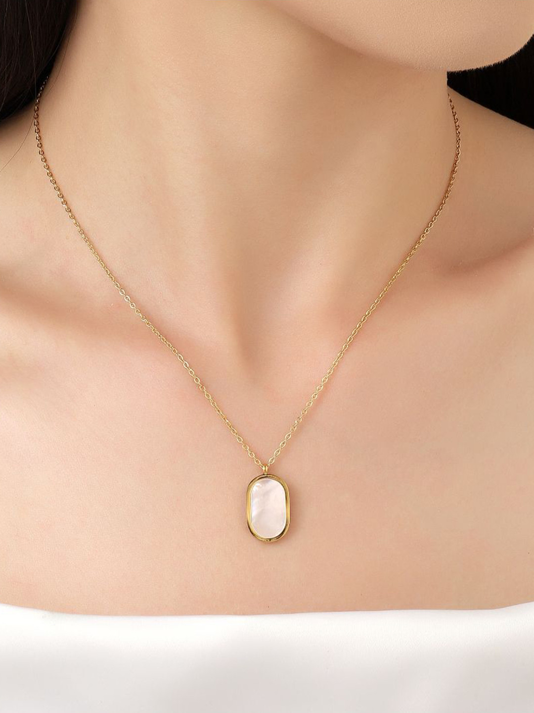 SALTY Stainless Steel Oval Pendants with Chains