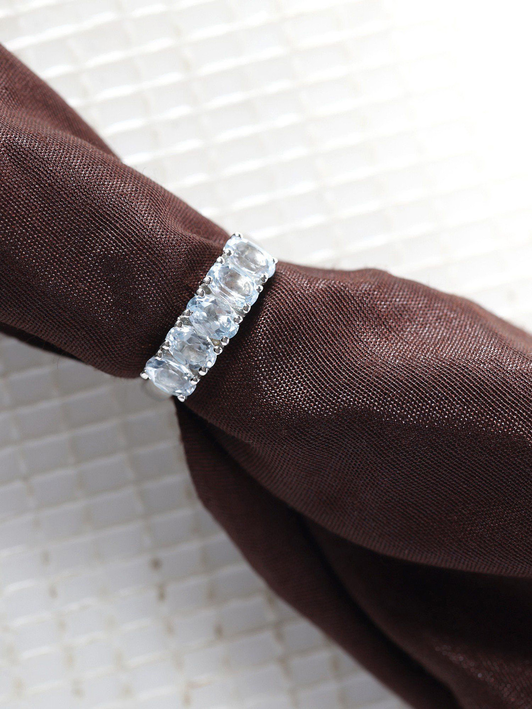 Exotic India Oval Cut Faceted Blue Topaz Sterling Silver Ring