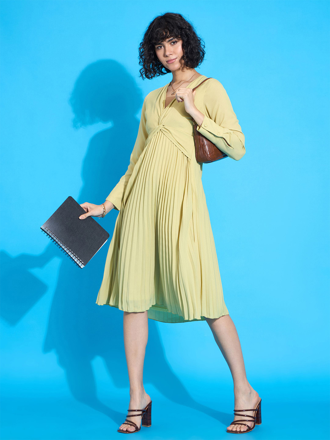 SASSAFRAS worklyf Twisted Pleated Skater Fit & Flare Midi Dress