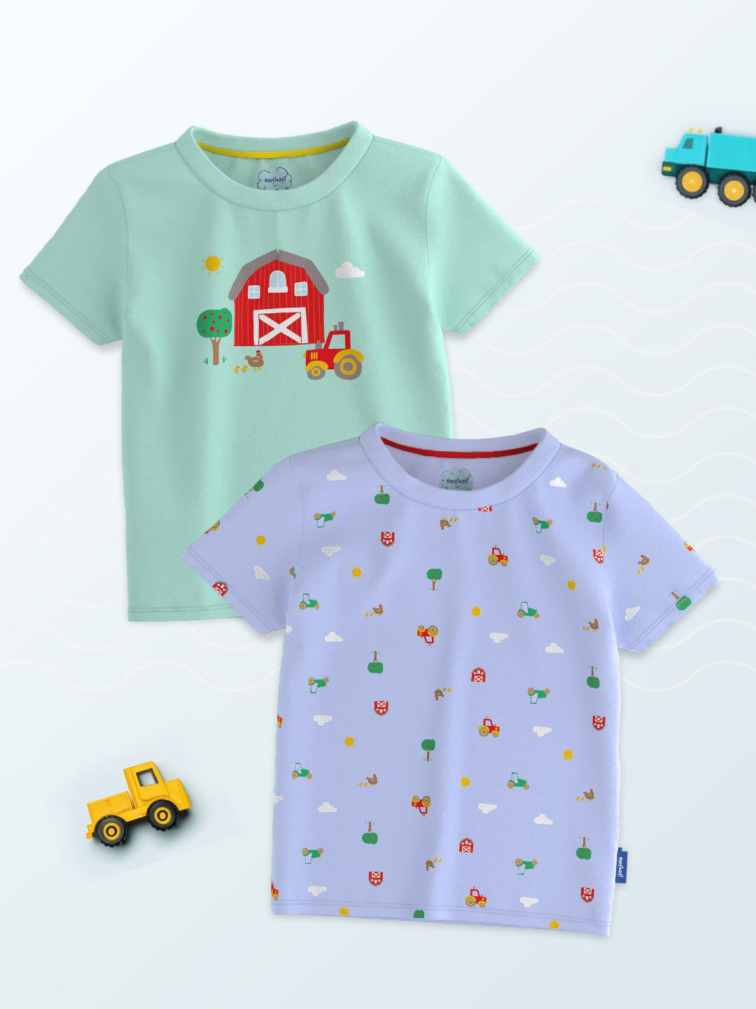 Nauti Nati Pack Of 2 Boys Antimicrobial Graphic Printed Round Neck Cotton T-shirts