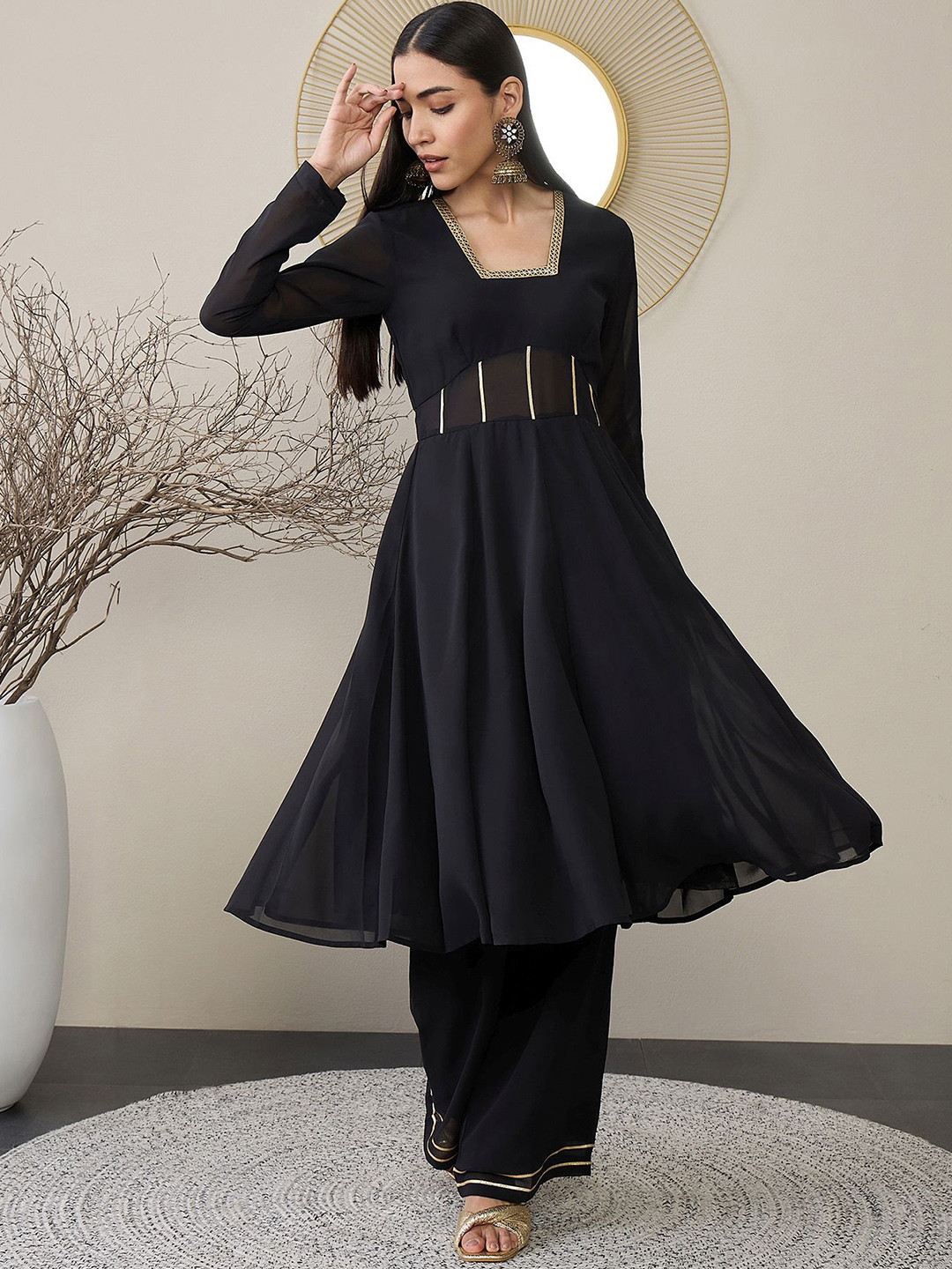 ADORNIA A-Line Gotta Patti Kurta with Palazzos