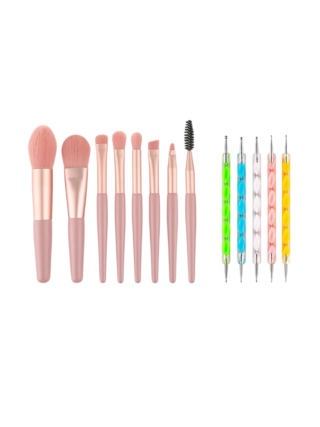 zemglam 13Pcs Makeup Brushes & 5Pcs Double Sided Nail Dotting Art Pens With Storage Bag