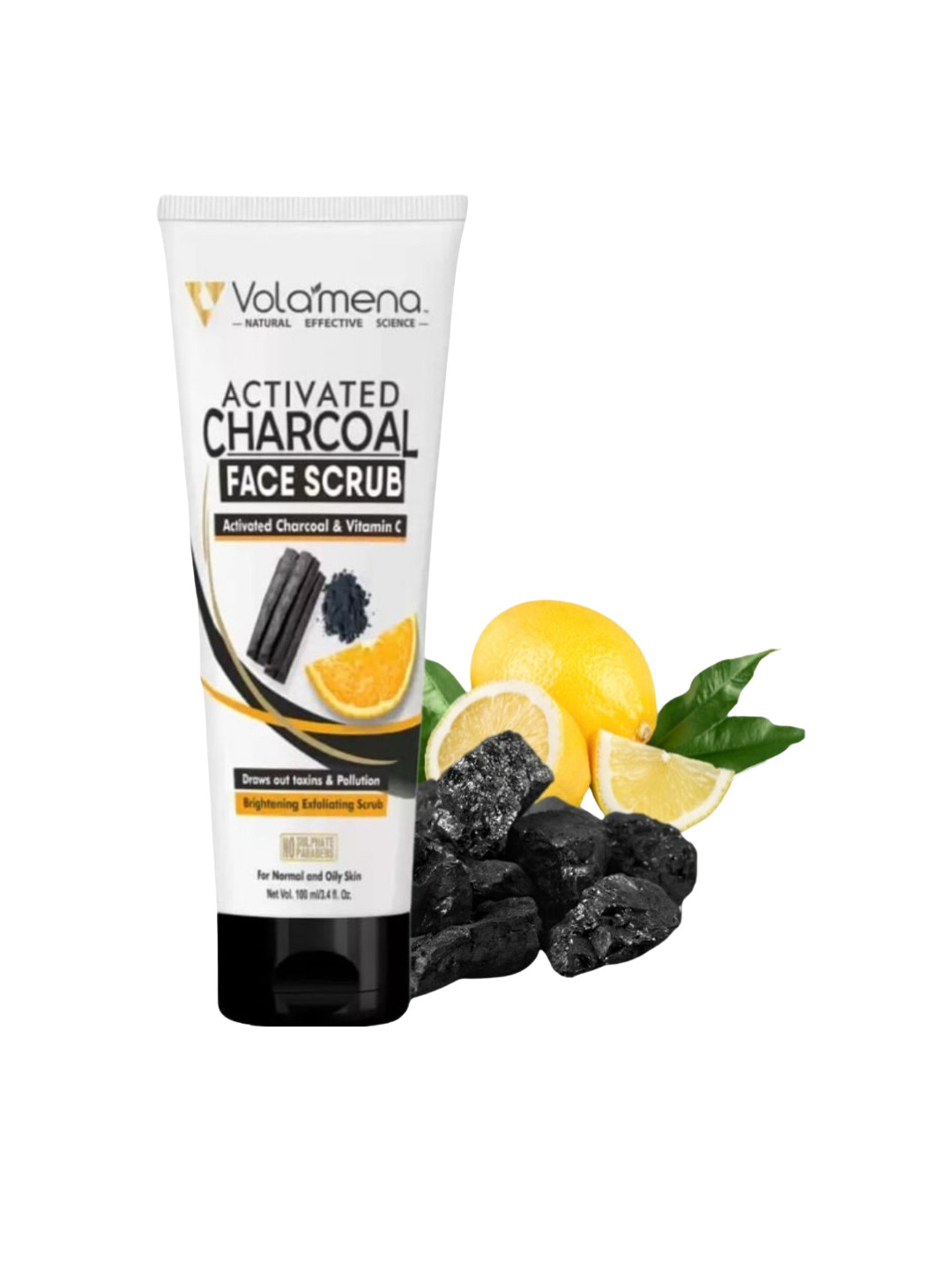 Volamena Activated Charcoal Face Scrub with Vitamin C - 100 ml