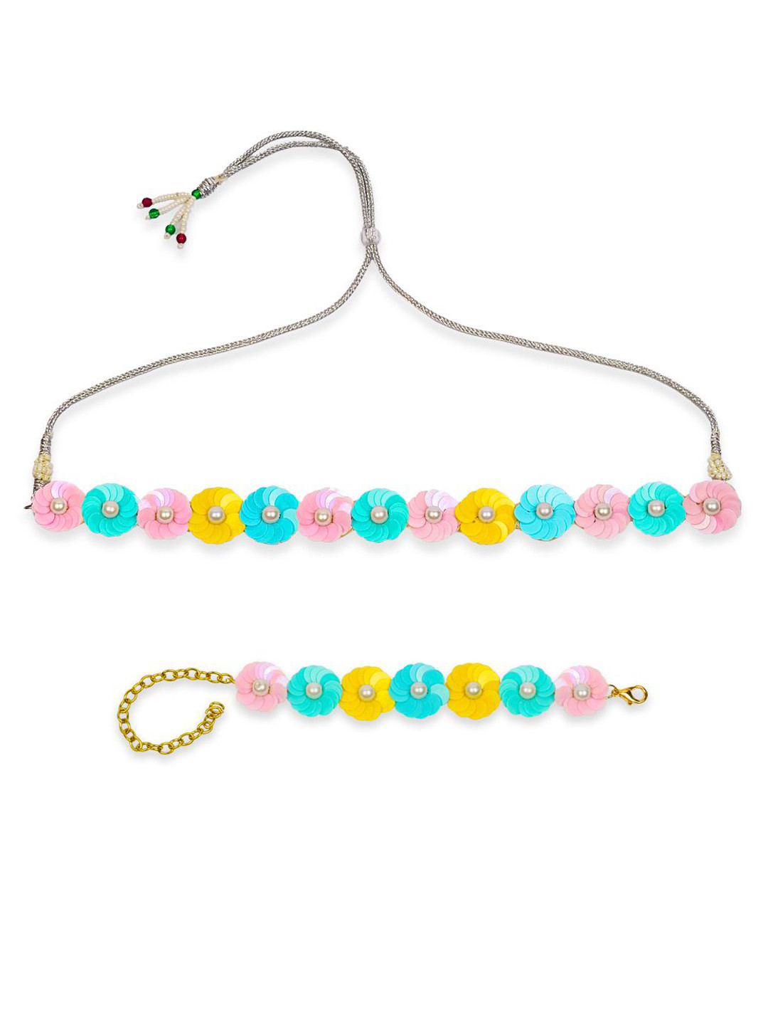 Aye Candy Flower Designed & Pearl Beaded Jewellery Set