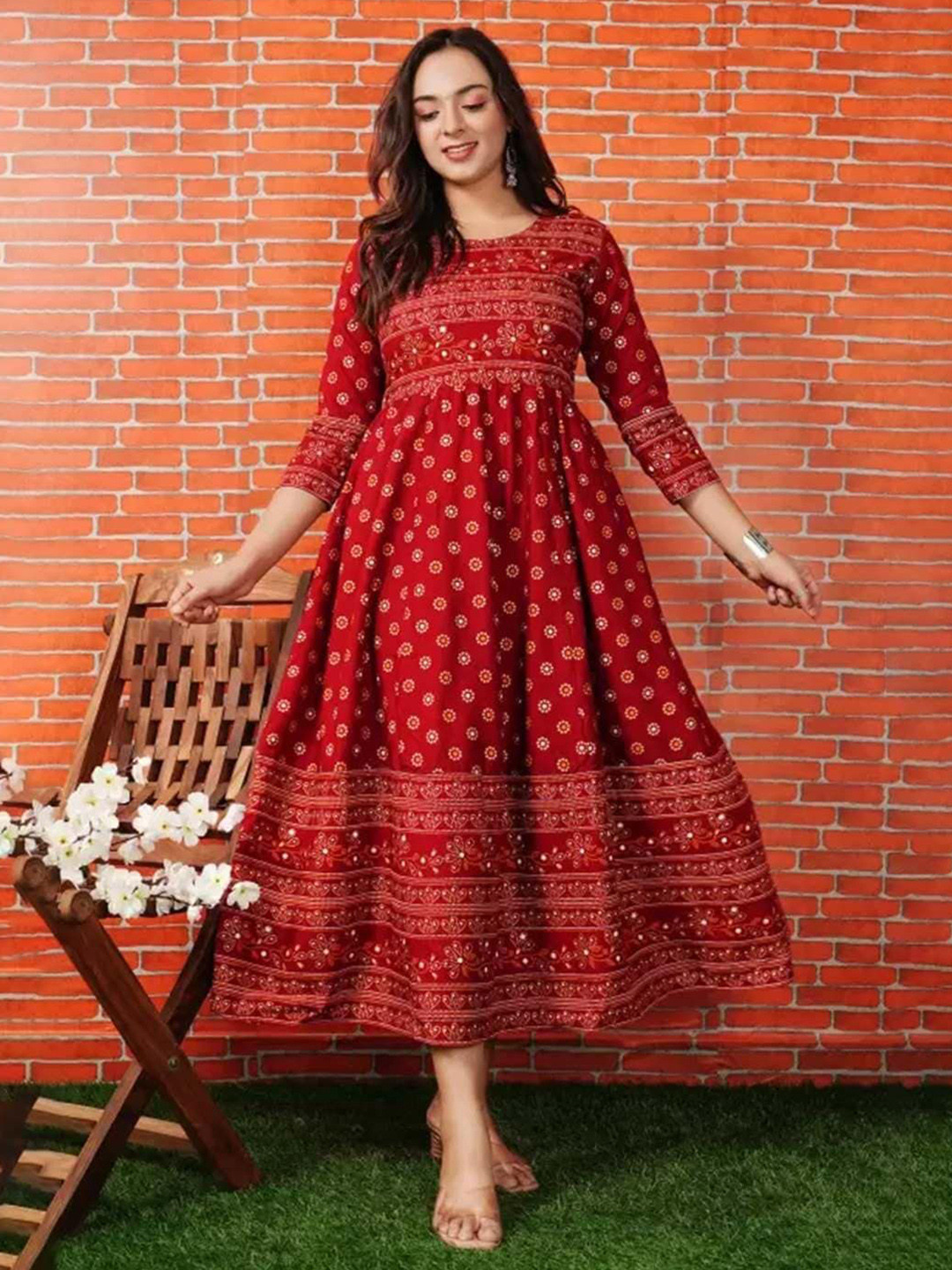 TOP 2 BOTTOM Women Round Neck Printed A-Line Dress