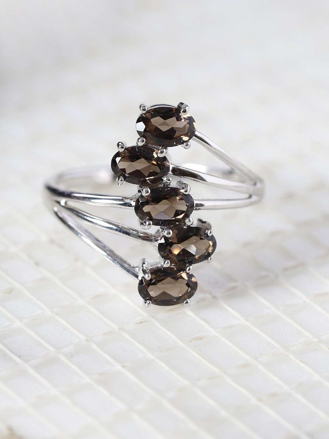 Exotic India Faceted Smoky Quartz Sterling Silver Ring