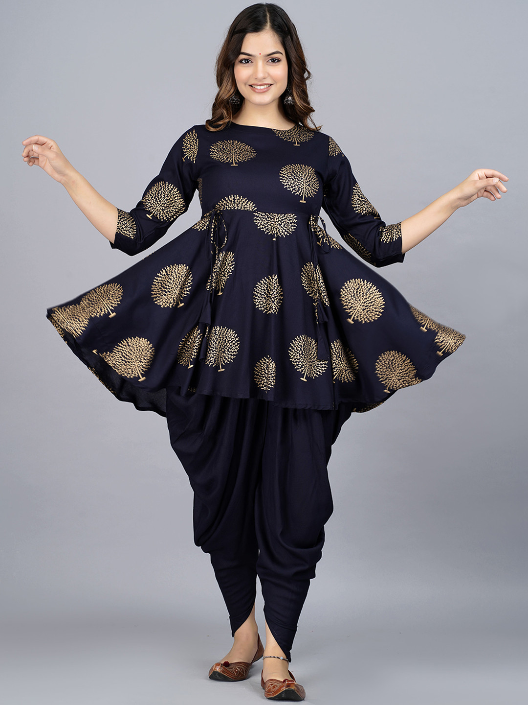 TFP Floral Printed A-Line Kurti With Dhoti Pants