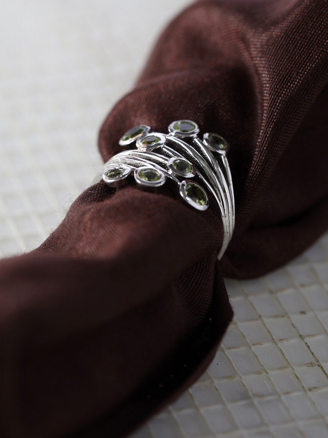 Exotic India Faceted Peridot Gemstone Sterling Silver Stylish Ring