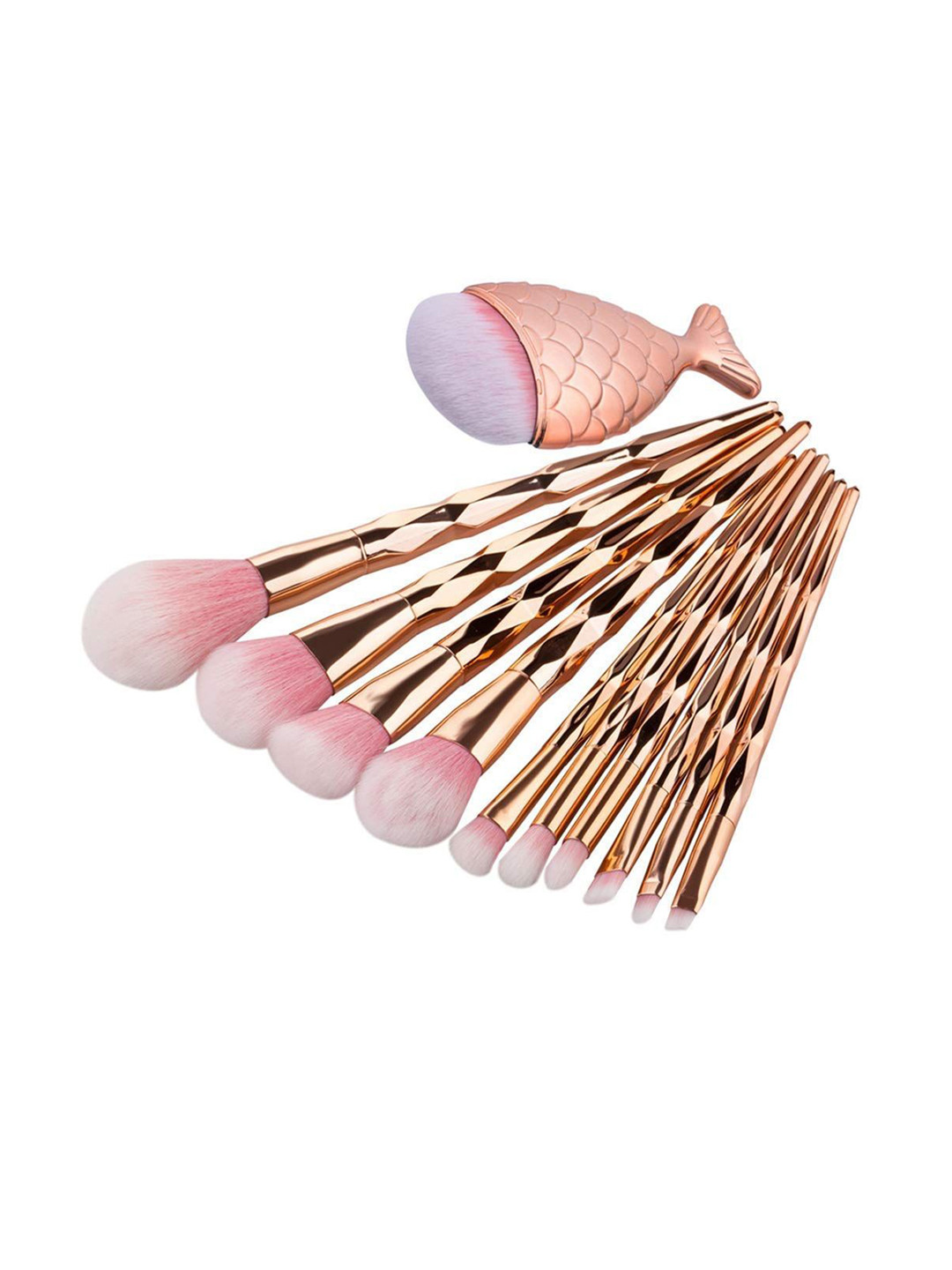 zemglam Set Of 10 Diamond Makeup Brushes & 1 Big Fish Tail for Foundation