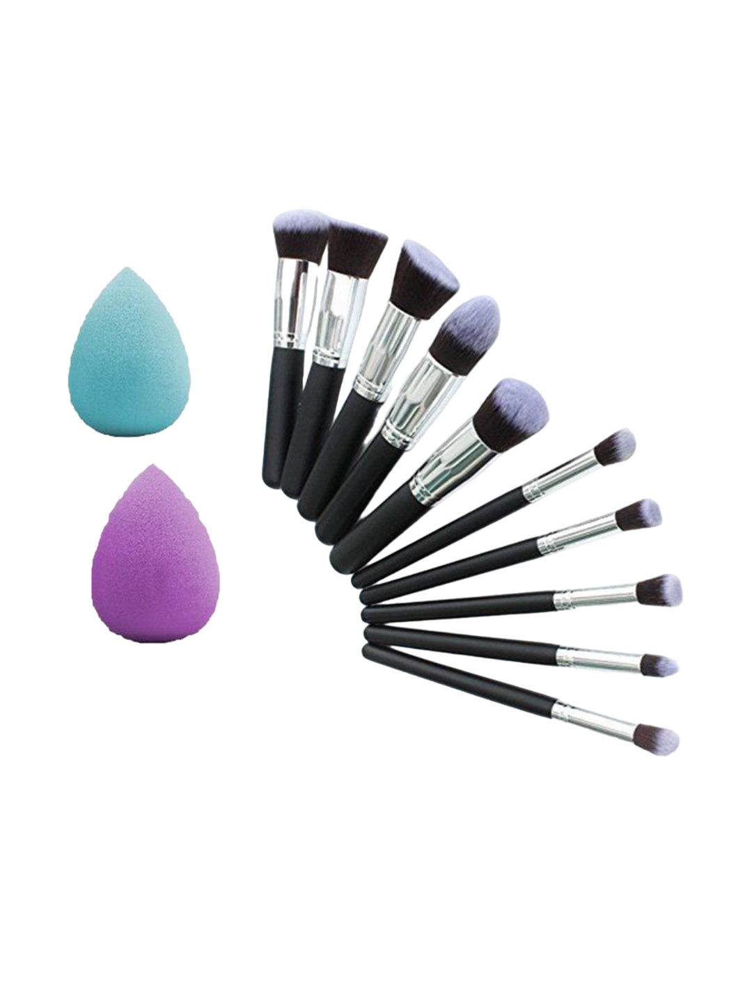 zemglam Set Of 10 Makeup Brushes Kit With 2 Beauty Blender Sponge Puff