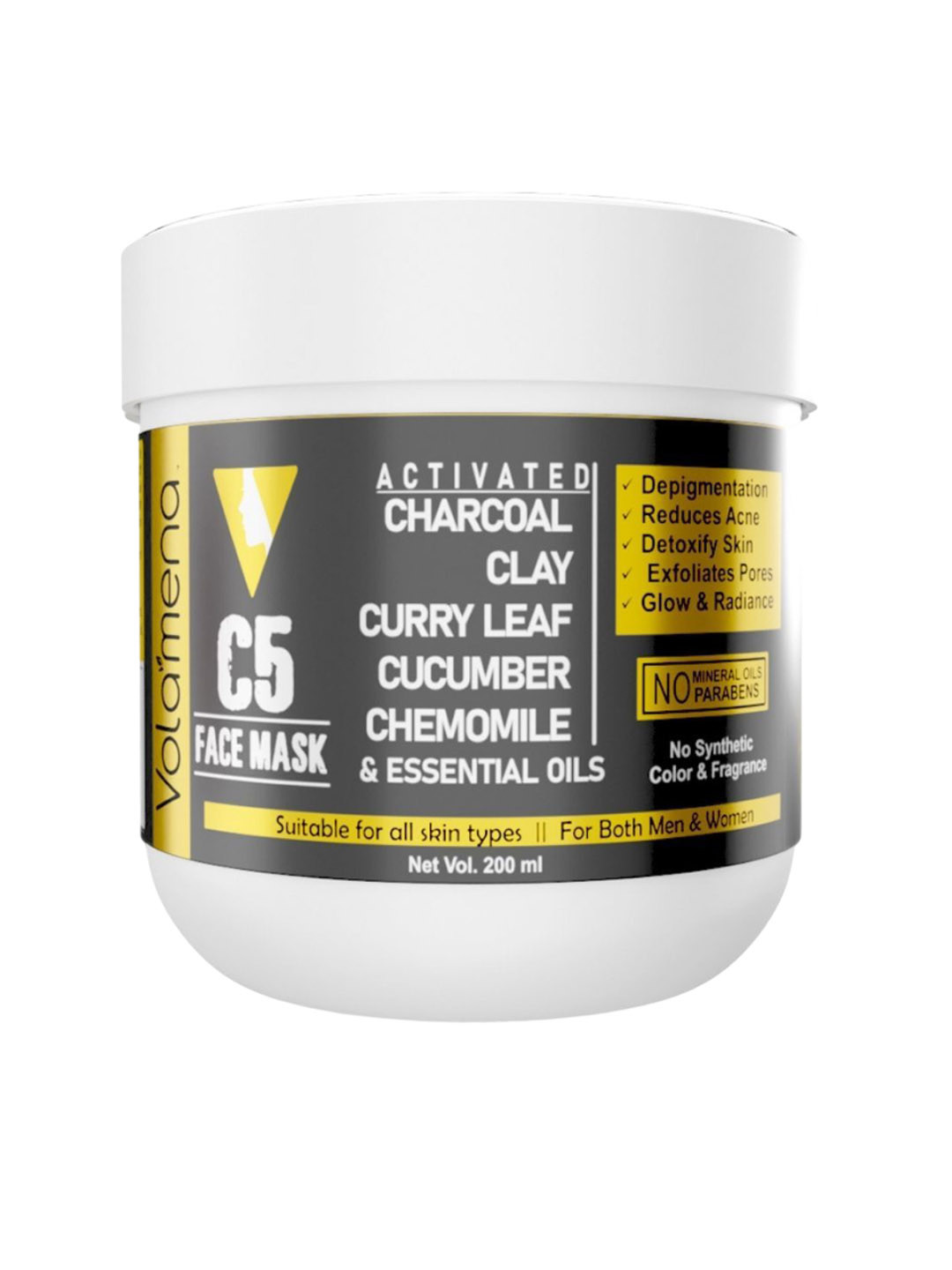 Volamena C5 Activated Charcoal Face Mask For De-toxify Skin & Exfoliate Pores- 200ml