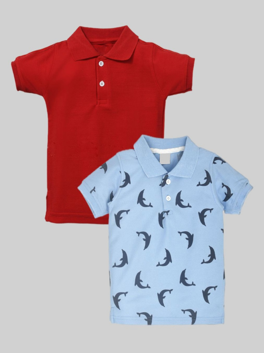 BAESD Pack Of 2 Boys Solid Polo Collar Cotton T-shirts