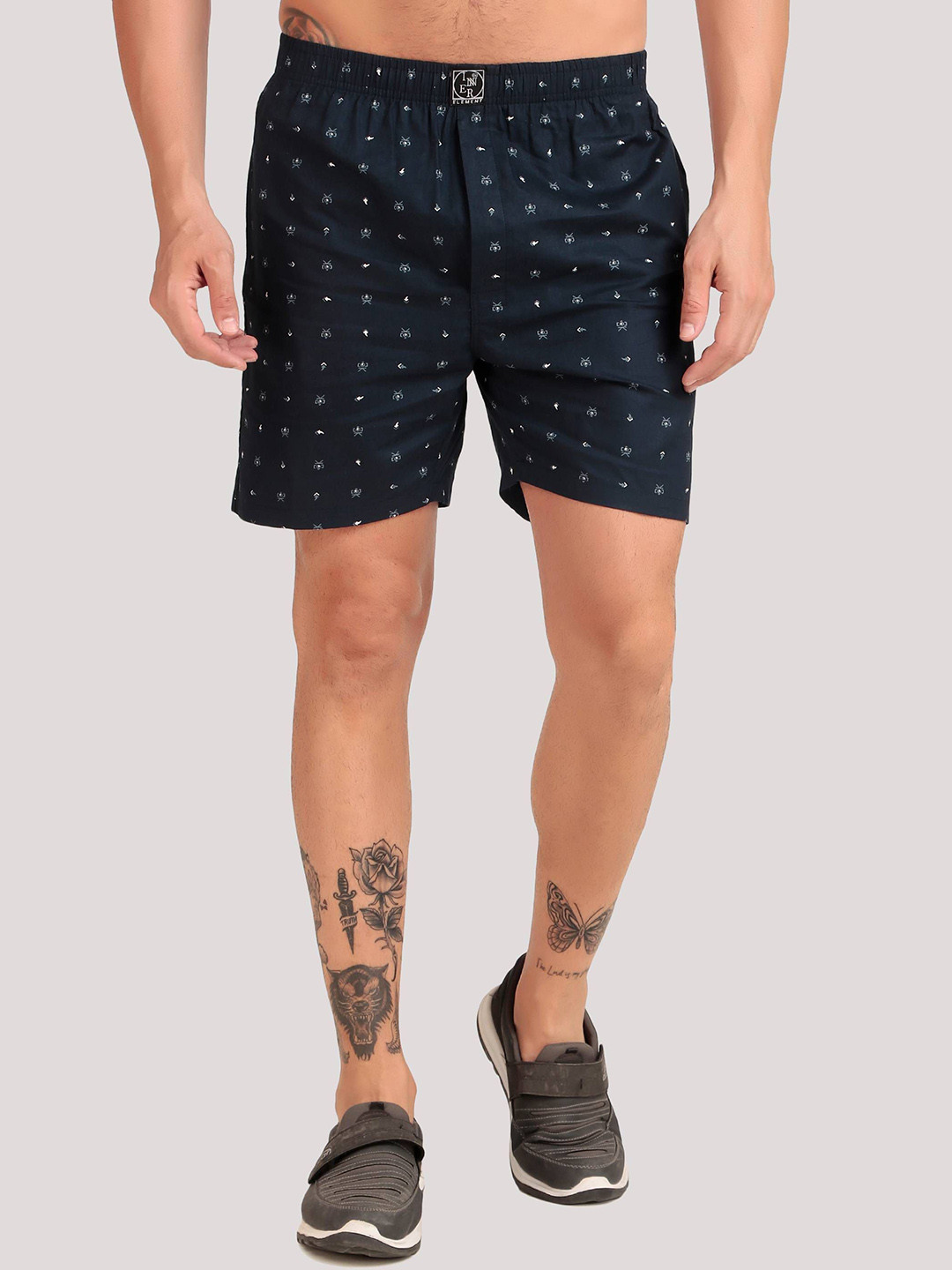 inner element Cotton Printed Woven Boxers Boxer_Print_Navy Blue_Motif_Pk1_M