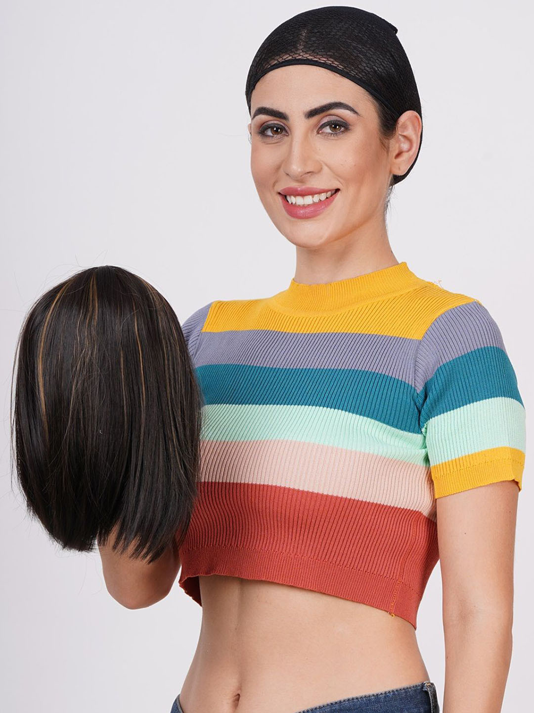 CRIBE Bob Cut With Fringe Fancy Hair Wig - GOLDEN HIGHLIGHT