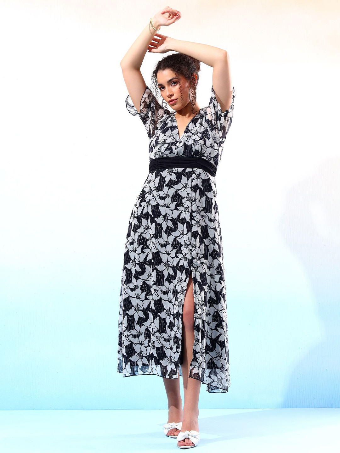 Justin Whyte Floral Print Empire Midi Dress