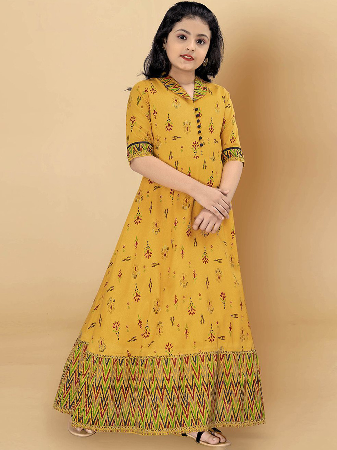 BAESD Girls Pigment Floral Printed Anarkali Maxi Length Ethnic Dress