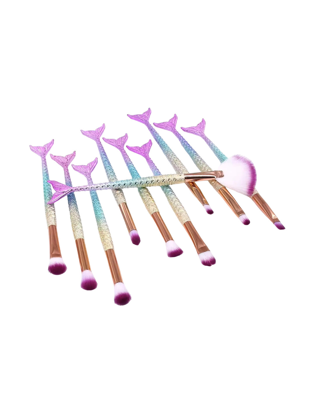 zemglam Set Of 10 Fish Tail Handle Makeup Brushes for Eyebrow, Eyeliner, Blush, Concealer
