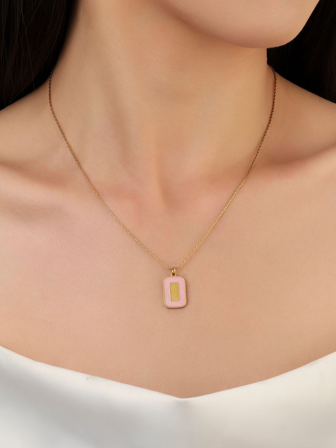 SALTY Pink Block Gold-Plated Stainless Steel Pendant With Chain