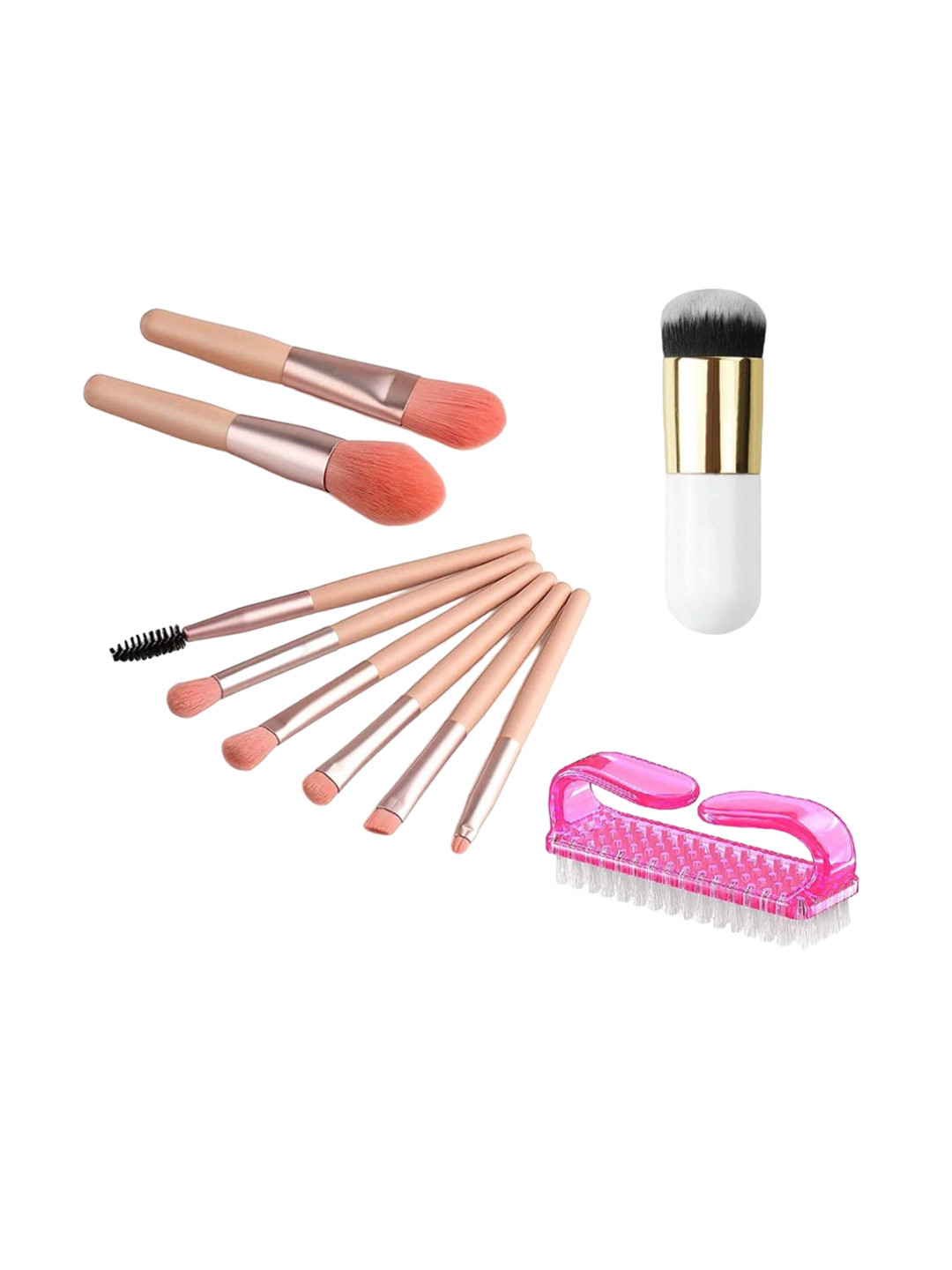 zemglam Set Of 8 Mini Makeup Brushes & 1 Foundation Brush With 1 Nail Cleaning Brush