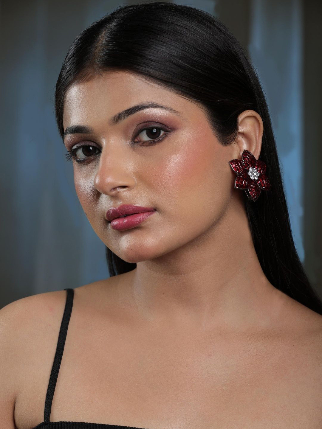 STYLE DECO Floral Stone Studded Drop Earrings