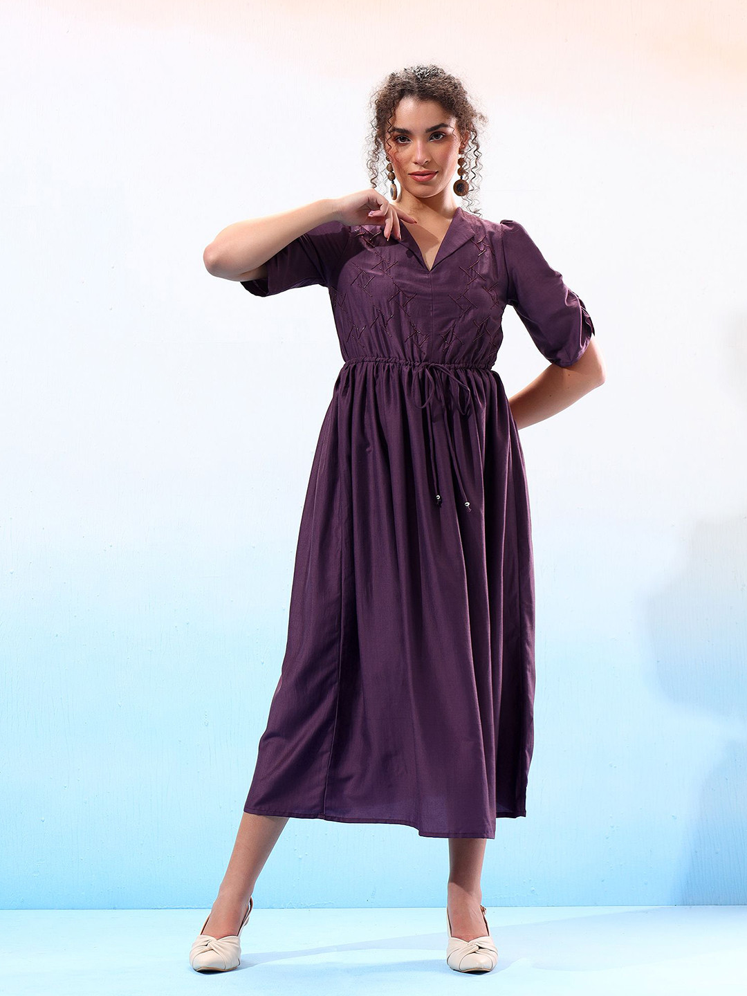 Justin Whyte Crepe Kiara V-neck Fit & Flare Midi Dress