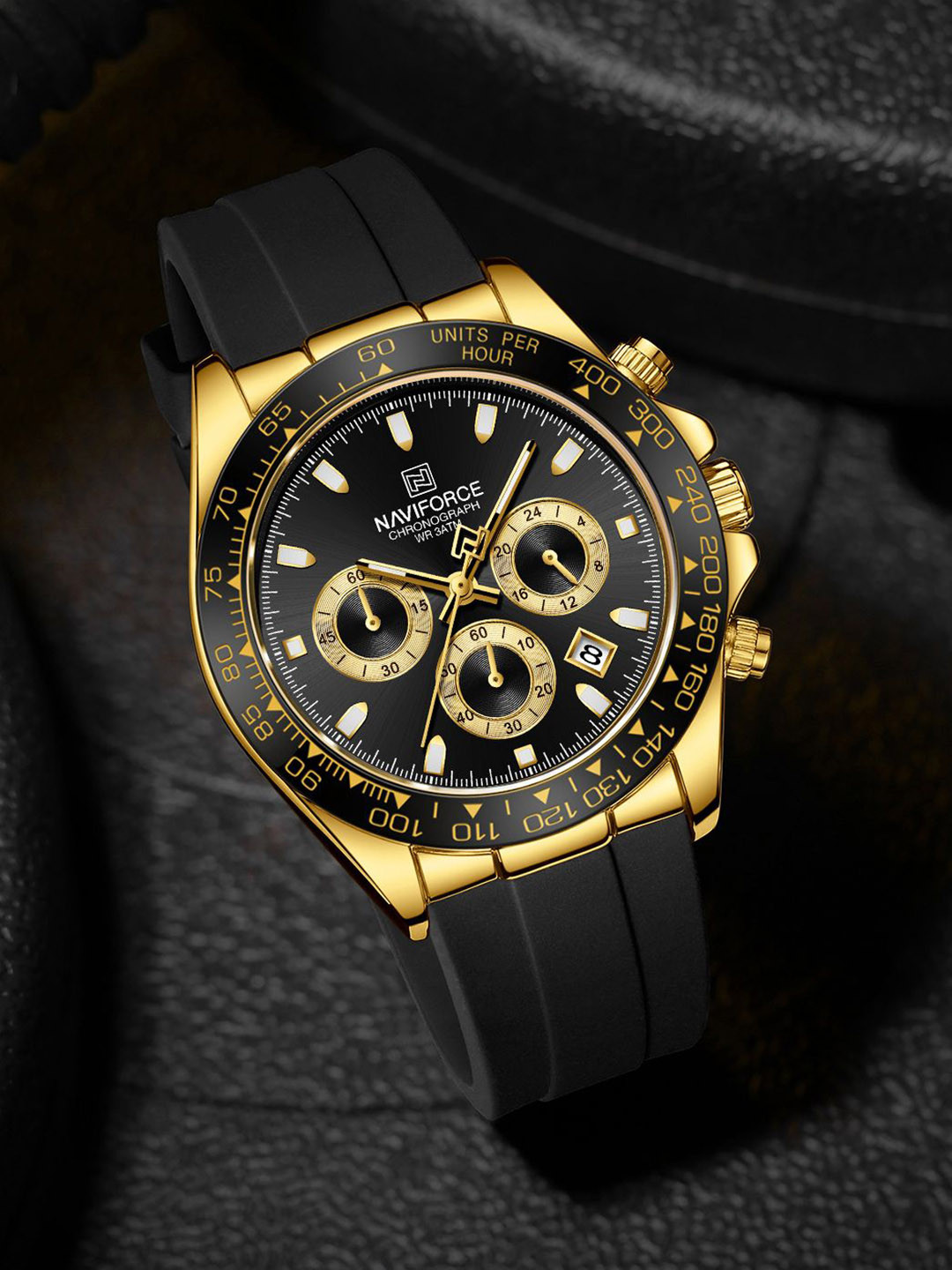 Naviforce Men Brass Patterned Dial & Straps Analogue Chronograph Watch NF8054 GBB