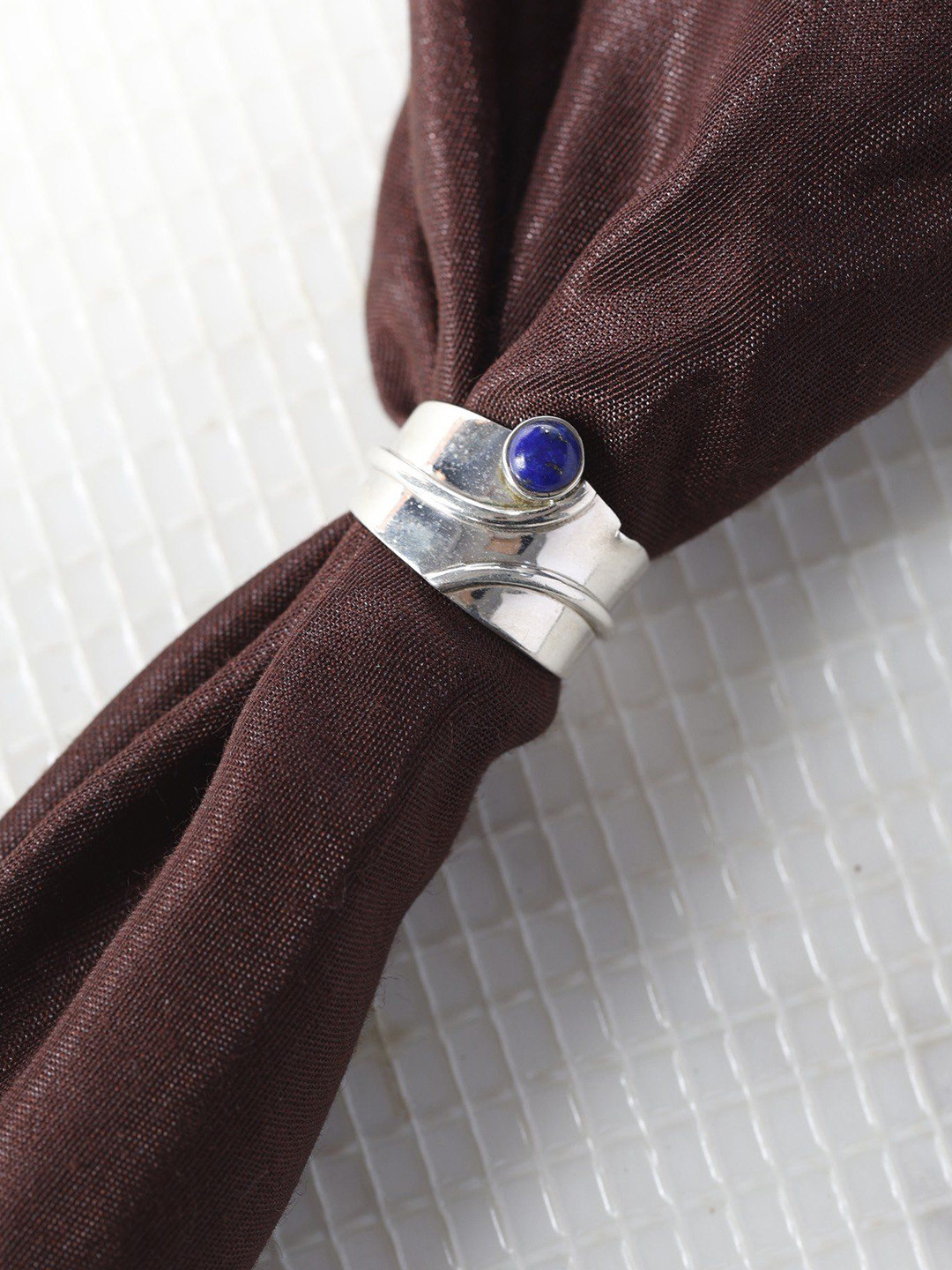 Exotic India Round Cut Lapis Lazuli Sterling Silver Ring