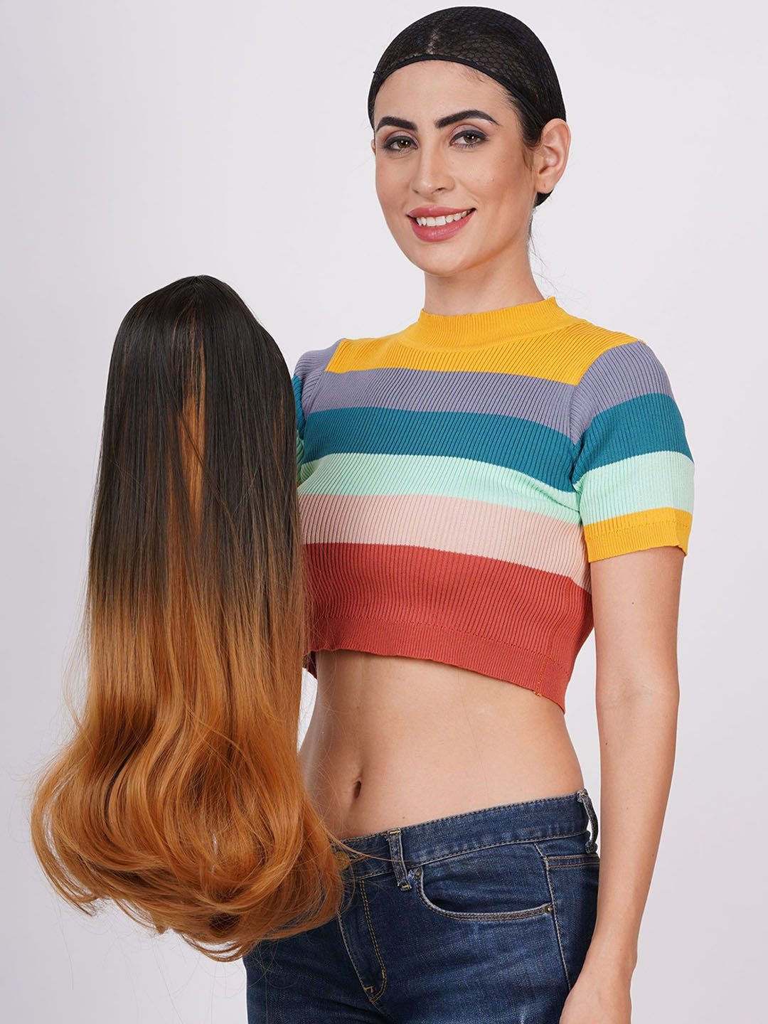 CRIBE Dual Tone Long Length Full Head Hair Wig - GOLDEN