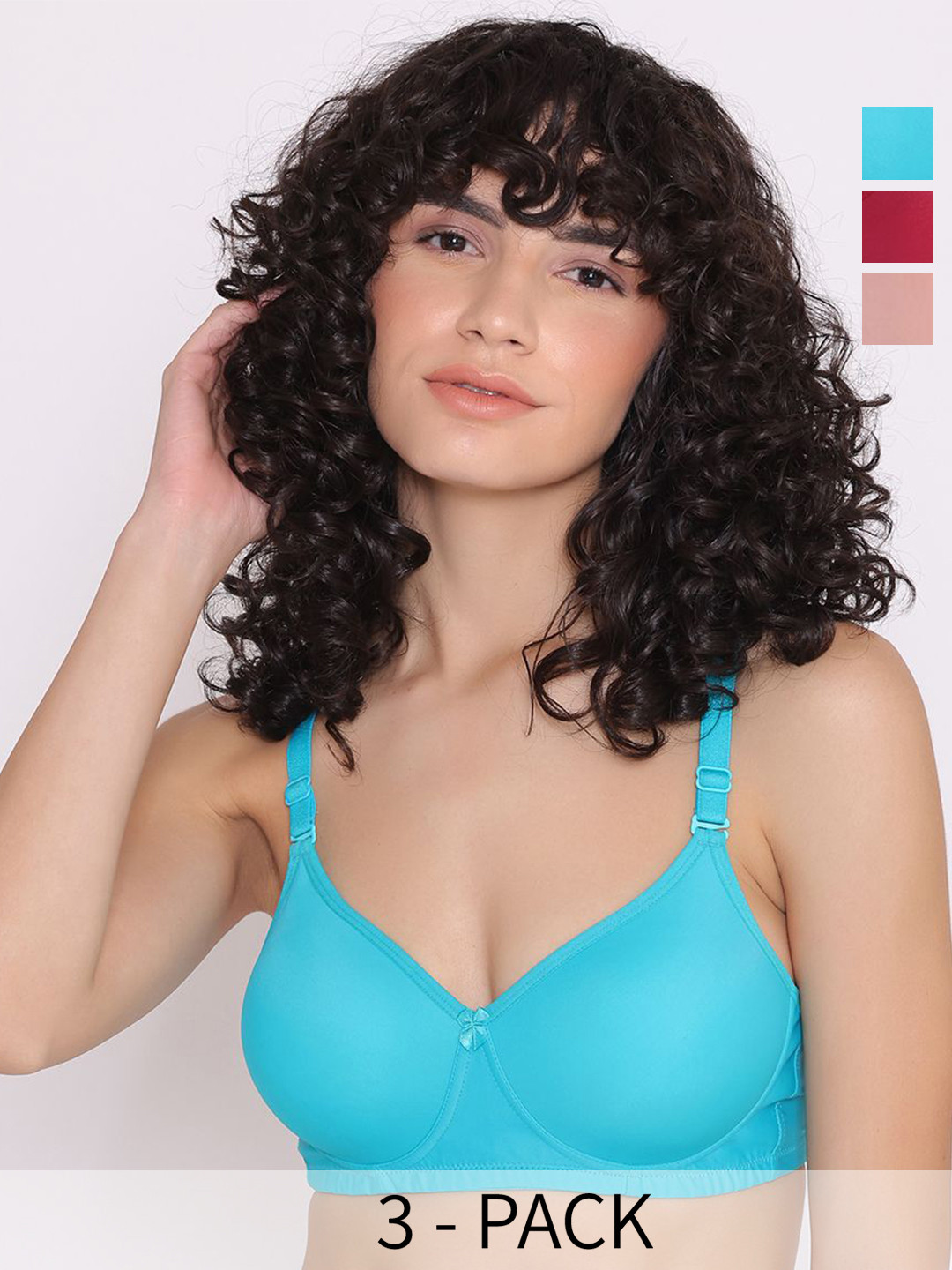 INKURV Bra Full Coverage Lightly Padded Lily_Combo 3-Maroon,Peach,Green