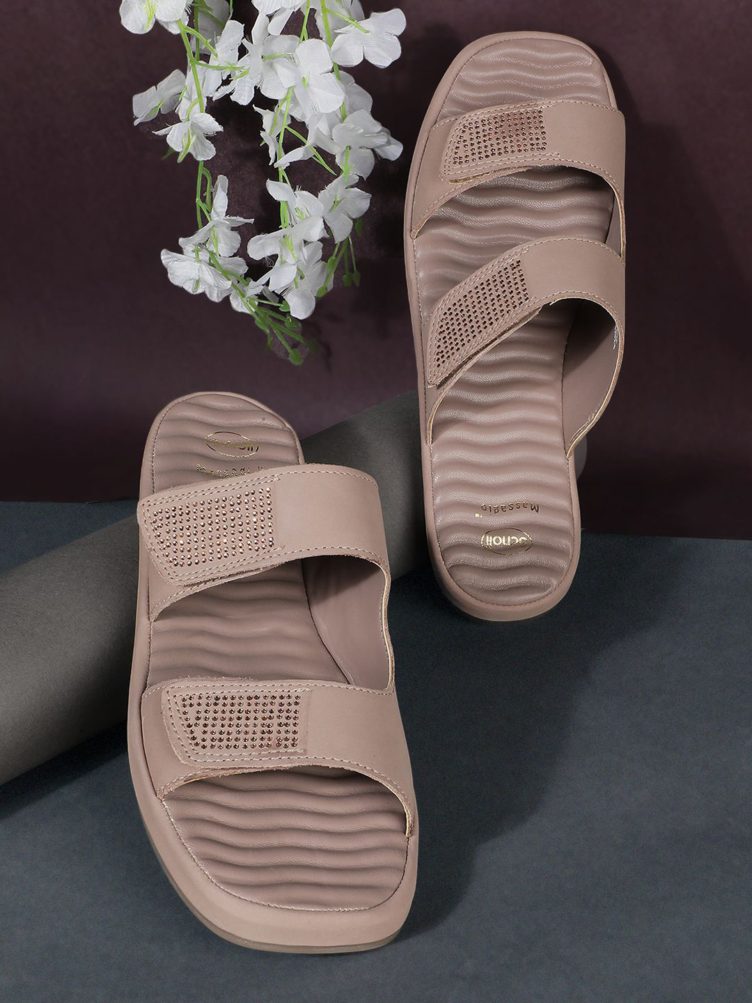 Scholl Women Textured Open Toe Flats
