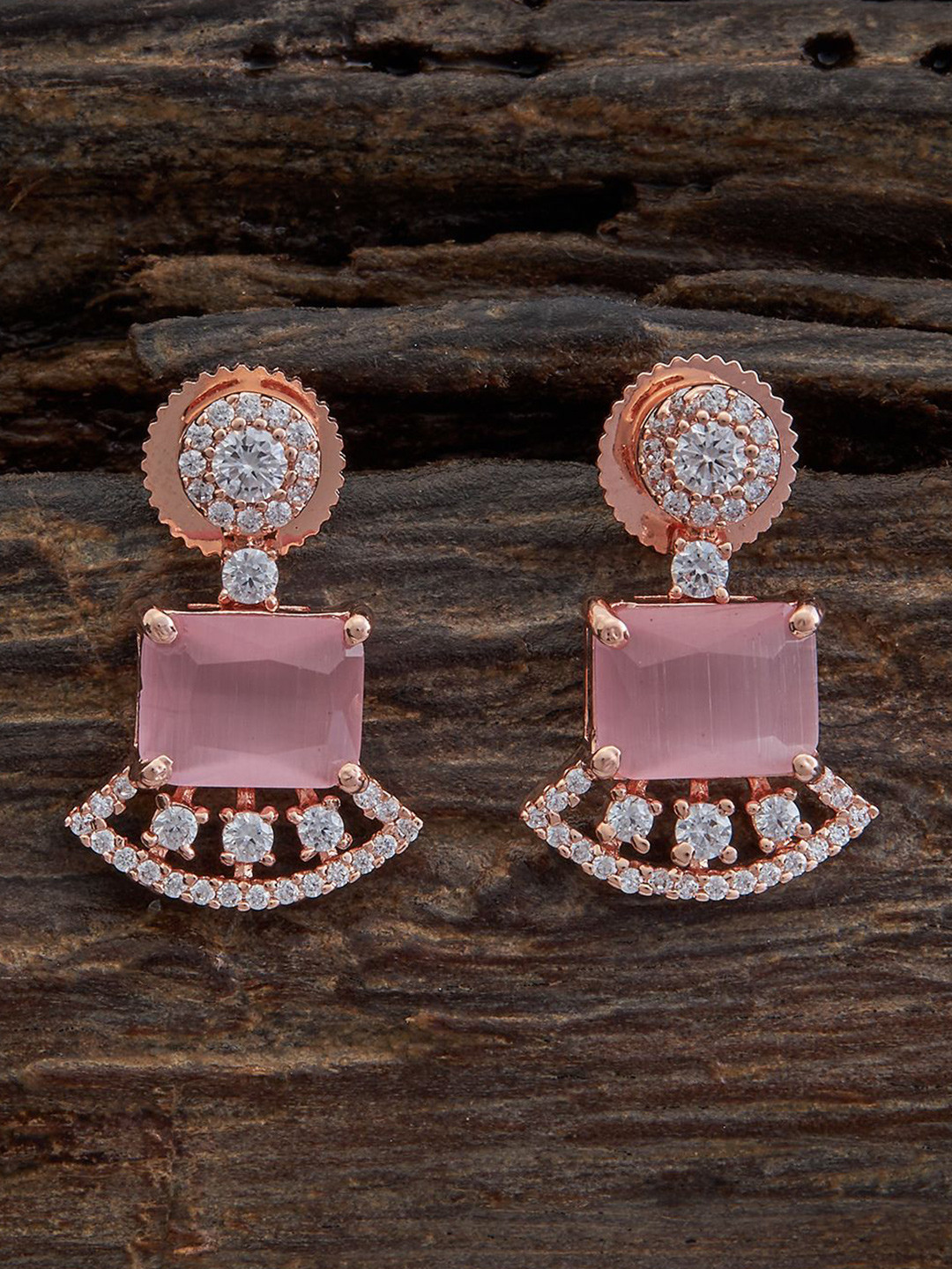 Kushal's Fashion Jewellery Rose Gold-Embellished Bridal Ruby Circular Zircon Earrings