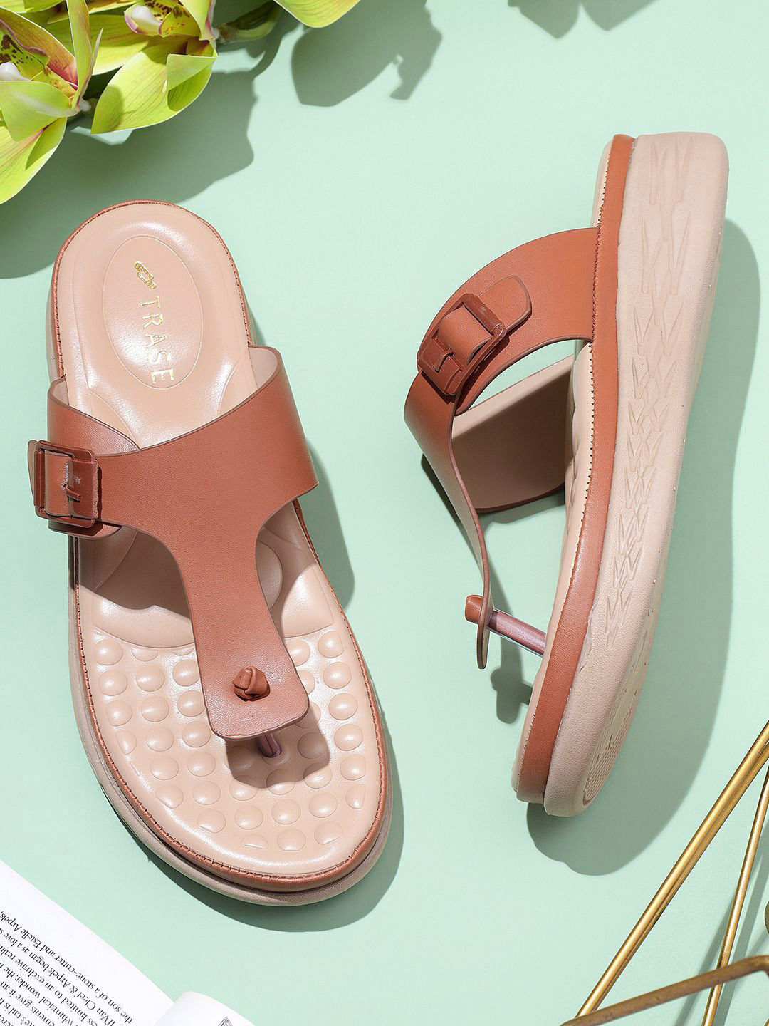TRASE Women T-Strap Flats with Buckles