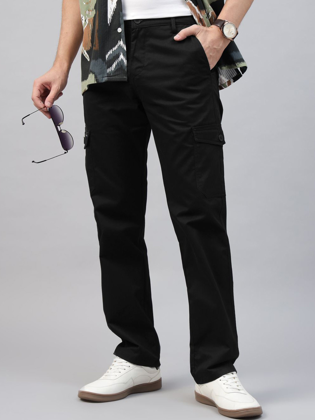 Hancock Men Comfort Straight Fit Easy Wash Pure Cotton Stretchable Cargos Trousers