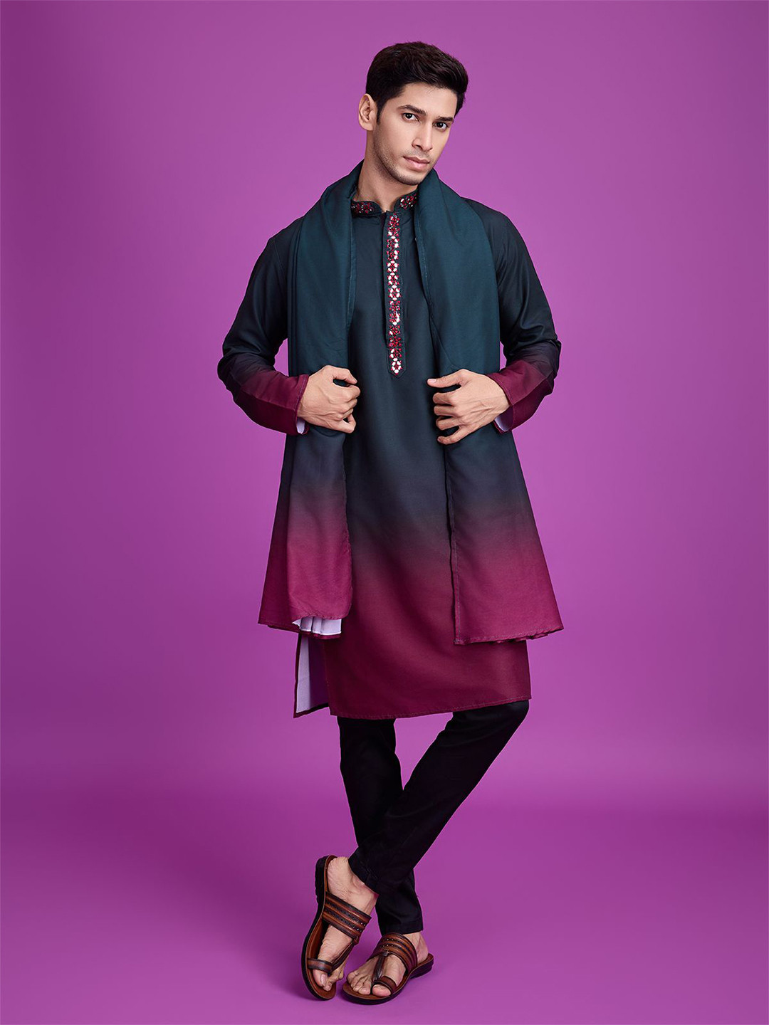 ODETTE Omre Printed Mandarin Collar Straight Kurta