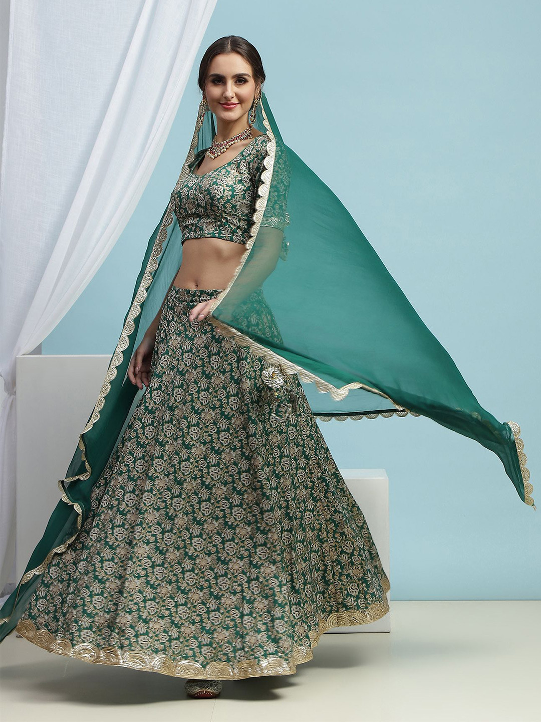Khushal K Printed V-Neck Ready to Wear Lehenga & Blouse With Dupatta
