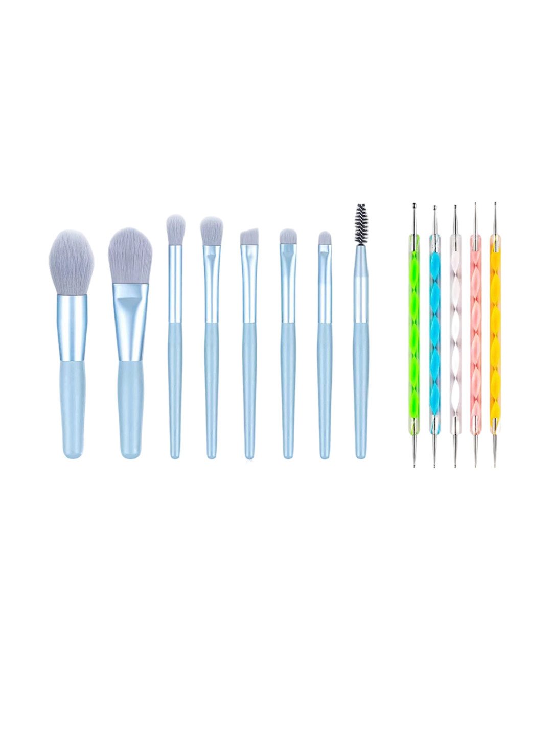 zemglam Set Of 8 Pcs Mini Makeup Brushes & 5-Pcs Double Sided Nail Dotting Art Pens