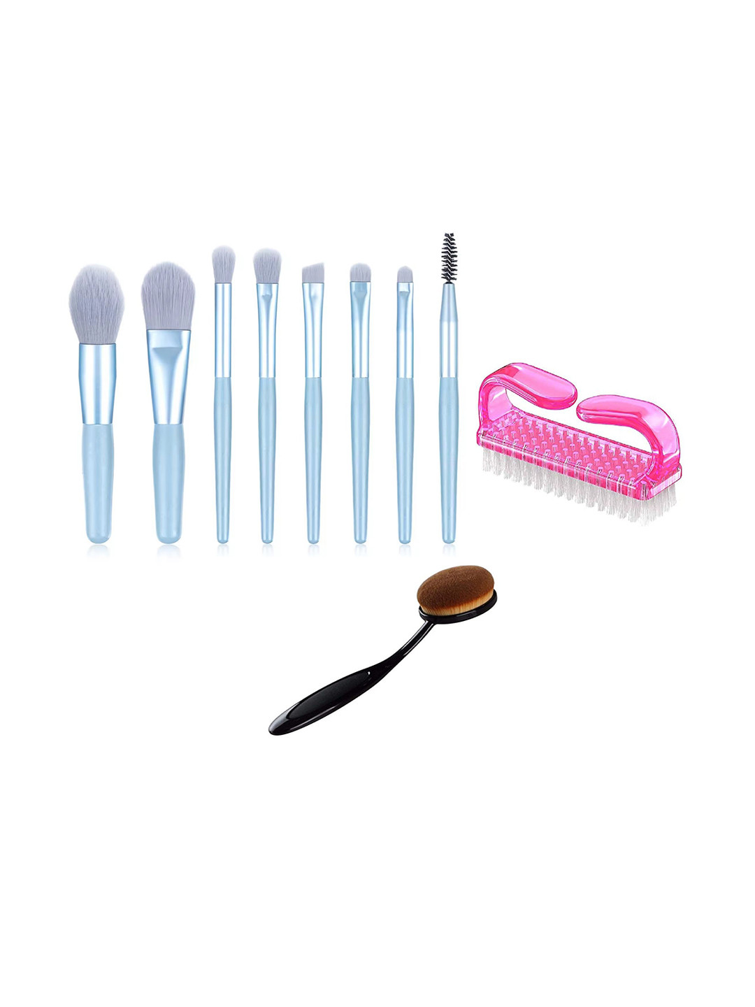 zemglam Set Of 8 Mini Makeup Brushes With 1 Oval Brush & 1pc Nail Cleaning Brush
