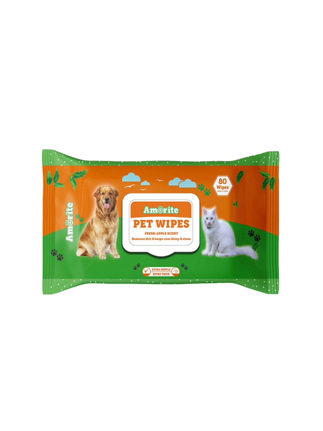 AMORITE Anti-Bacterial Wet Wipes With Fresh Apple Scent For Dogs, Puppies and Pets (80 Wipes)