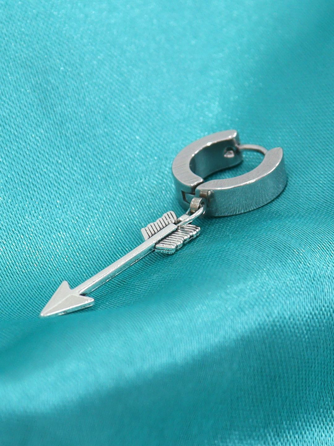 VAGHBHATT Men Stainless Steel Silver Plated Arrow Hip Hop Punk Exaggerated Hoop Earrings