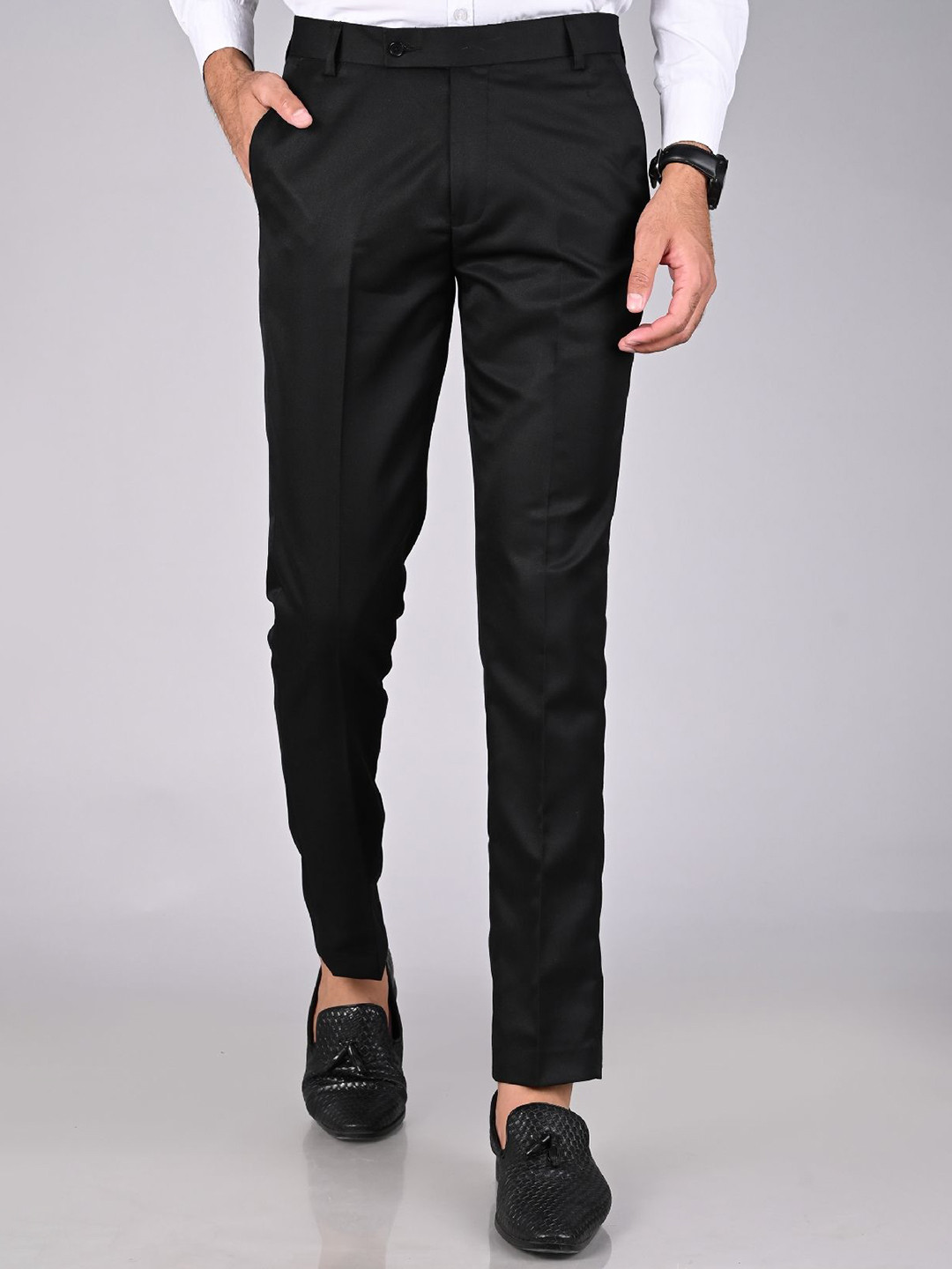 MANCREW Men Smart Easy Wash Solid Formal Trousers
