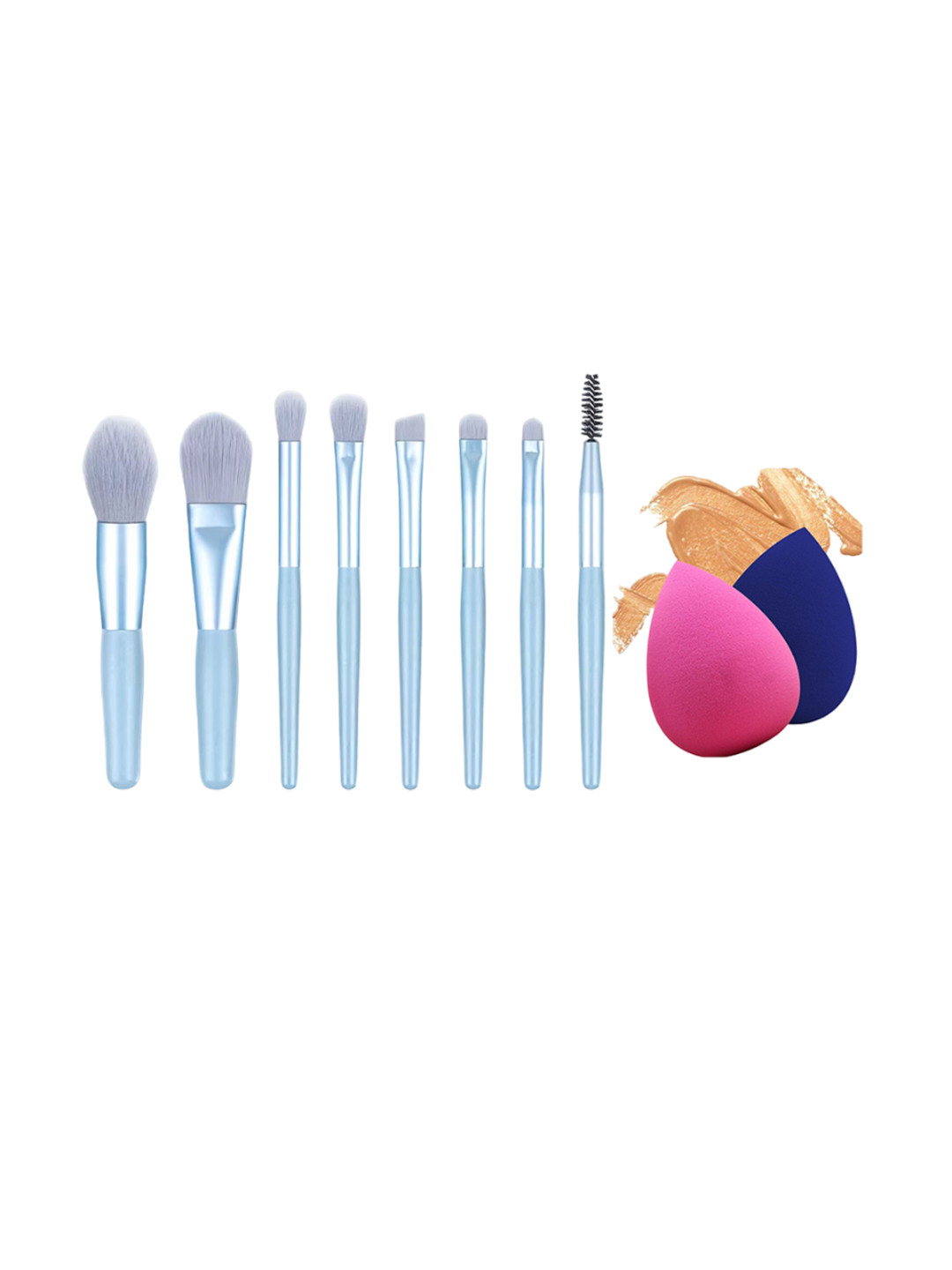 zemglam Set Of 8 Mini Makeup Brushes With 2 Beauty Blender Puffs