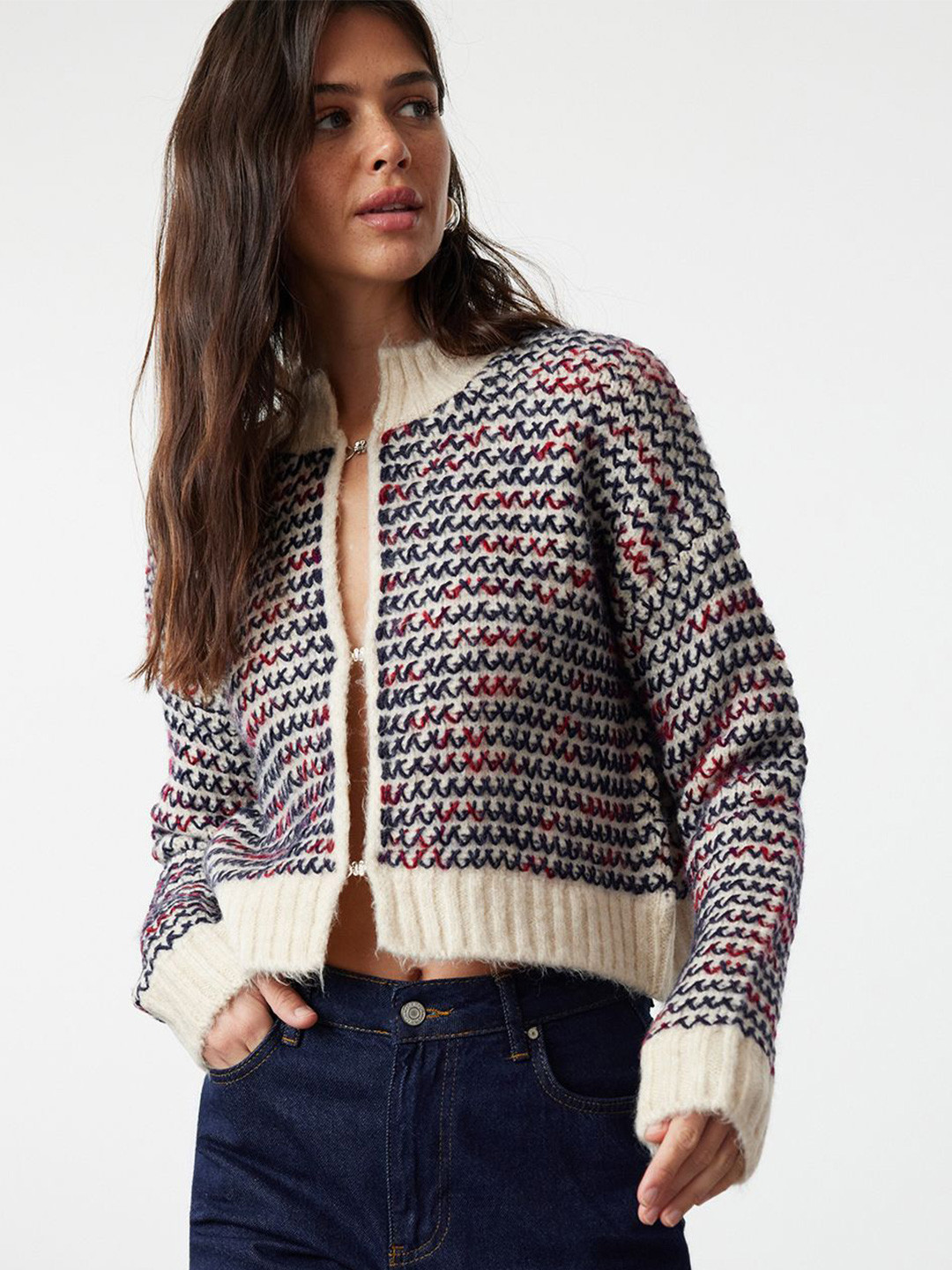 Trendyol Women Embroidered Crop Cardigan with Embroidered Detail