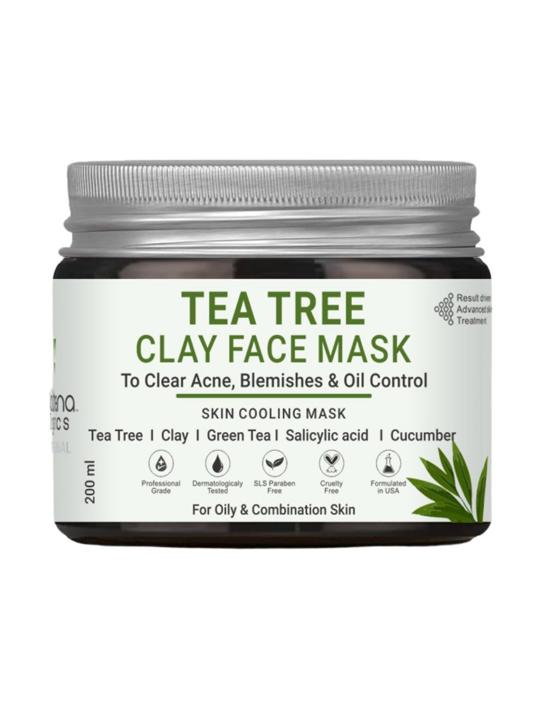 Volamena Tea Tree Clay Face Mask To Clear Acne & Blemishes- 200ml