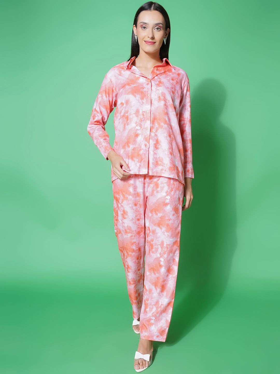 KATLINE Tie & Dyed Long Sleeves Shirt With Trousers